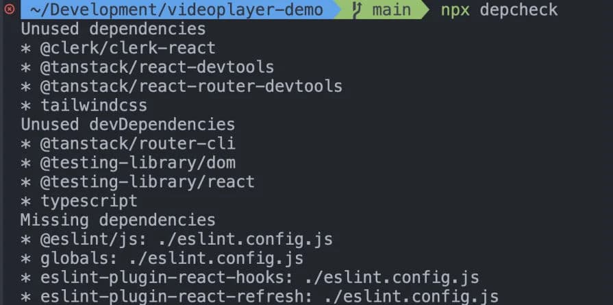 Terminal output identifying dependencies removed from the project.